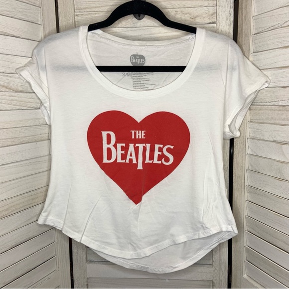 The Beatles Tops - The Beatles Red Heart Logo Graphic Short Sleeve Cropped Band T Shirt Official